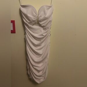 White Strapless Ruched Bodycon Dress